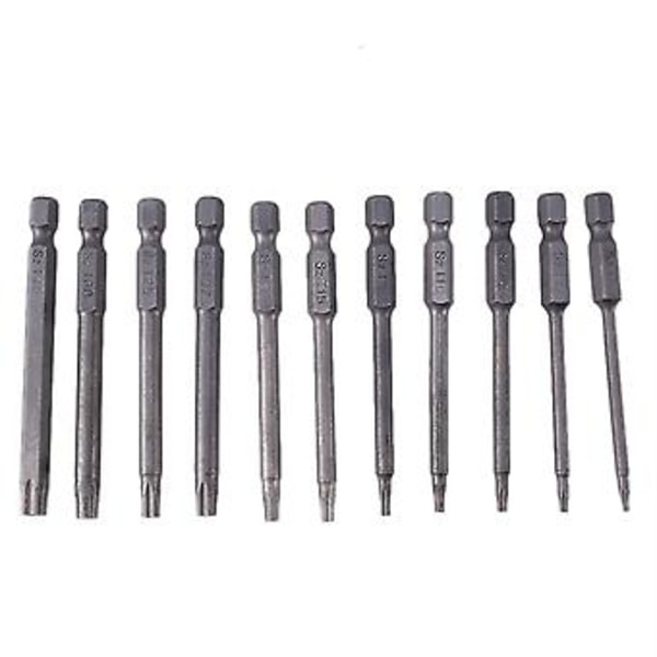 11 stk. 75 mm S2 Stål Skrutrekkerbits Hex Torx T6/t7/t8/t9/t10/t15/t20/t25/t27/t30/t40