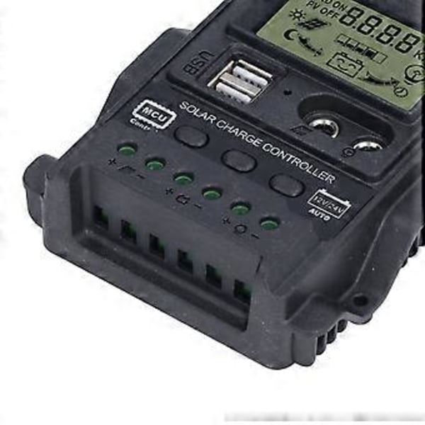 Kaksois-USB aurinkolataussäädin ABS LCD-näyttö PWM-lataussäätimet Valonsäätö 12V24V10A 130W 260W