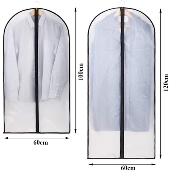 Klar mølsikker tøjpose Beskyt tøj skjorte og jakkesæt - Pakke med 6, 120 x 60cm/100 x 60cm-