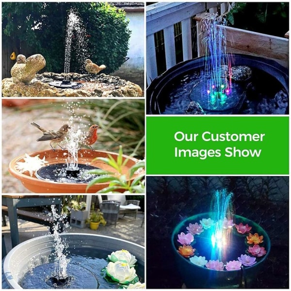 Solcellsfontänpump Flytande LED med 6 Fontäner Vatten Stil 4 i 1 Fristående Flytande Pump för Fågelbad, Akvarium, Damm, Trädgårdsdekoration