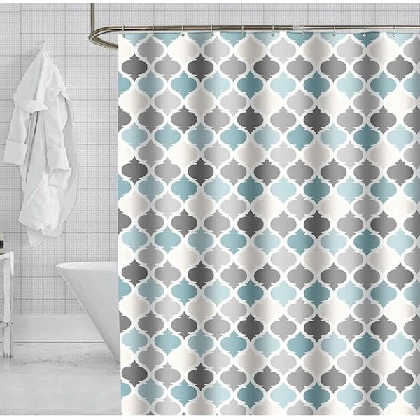 Shower Curtain 180 x 180 cm Anti-Mildew Bathroom Curtains Polyester Fabric with 12 Hooks Machine Washable Blue Pattern