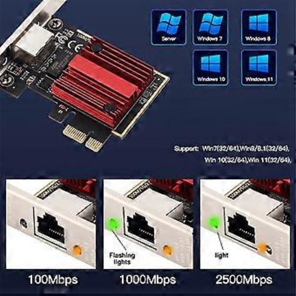 2.5G PCIE till RJ45 Nätverkskort RTL8125B Chip 100/1000Mbps 2.5Gbps Ethernet Trådbunden LAN-kontrolleradapter för Win7/8/10/11