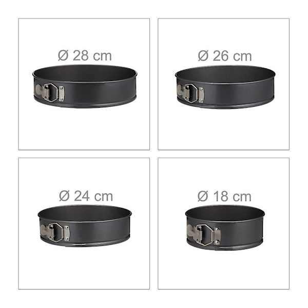 4-delad springformspanneset, : 18 cm, 24 cm, 26 cm, 28 cm