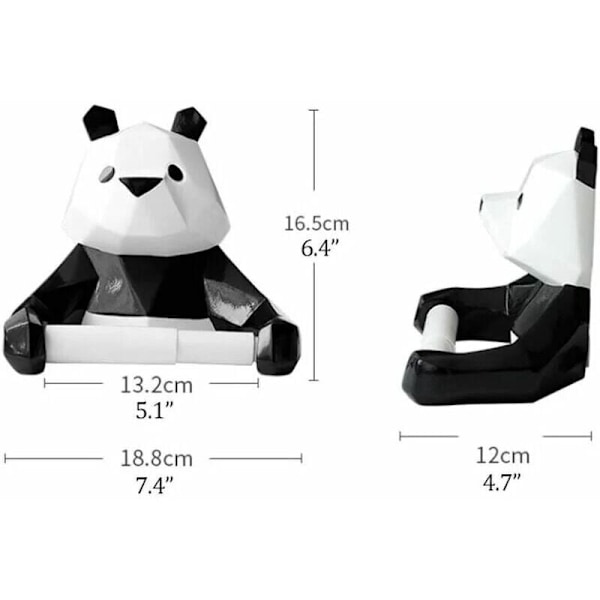 Geometrisk sort panda toiletpapirholder til badeværelse, vægdekoration - sort