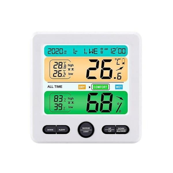 Väderstation trådlös inomhus utomhus sensor termometer hygrometer digital väckarklocka barometer prognos färg Vit
