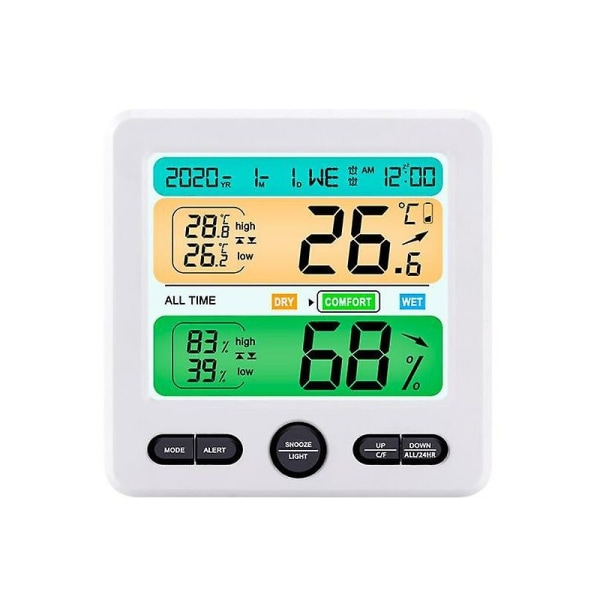 Väderstation trådlös inomhussensor termometer hygrometer digital väckarklocka barometer prognos färg Vit