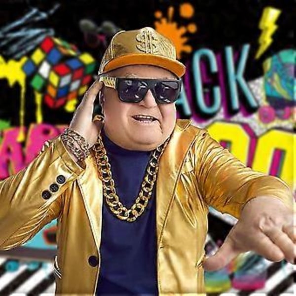 80-tals/90-tals Rapper Kostym Hip Hop Kostym Kit Metallkedja Platt Topp Solglasögon (d-4)