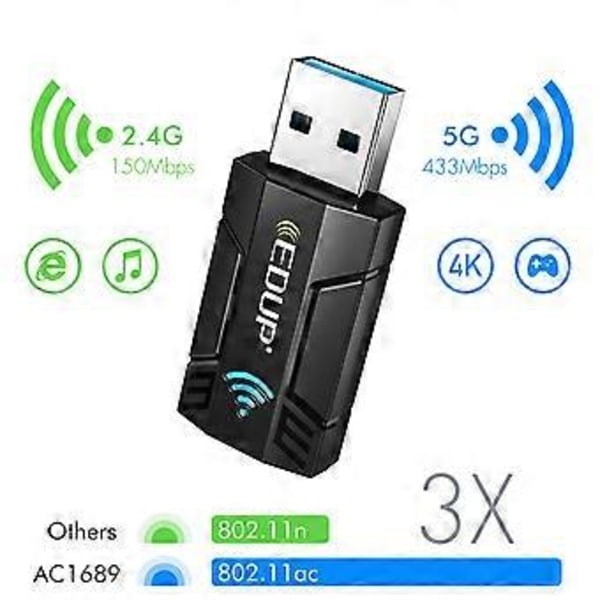 1300M USB3.0 Trådløst Nettverkskort WiFi Adapter 2.4G & 5G Dual Band Stabil Signal Adapter for PC Stasjonær Laptop
