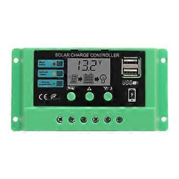 Solar Laddningsregulator PWM Panel Regulator Justerbar LCD-skärm 12V 24V Grön Skal 30A