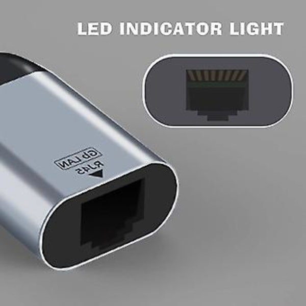 USB-C til Ethernet Adapter USB-C til RJ45 LAN Nettverkskonverter Kompatibel 3, 10/100/1000 Mbps
