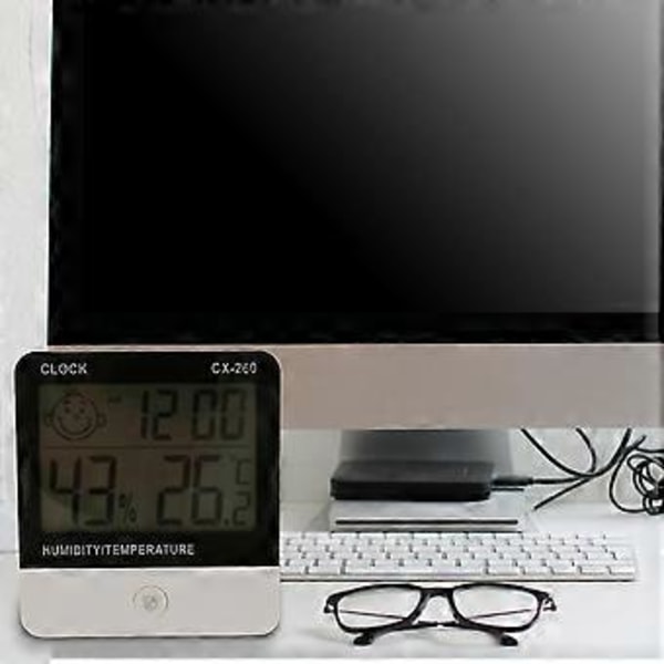 -260 Digitalt Temperatur Hygrometer Fugtighedsur Stort LCD Elektronisk Termometer Fugtighedsmåler
