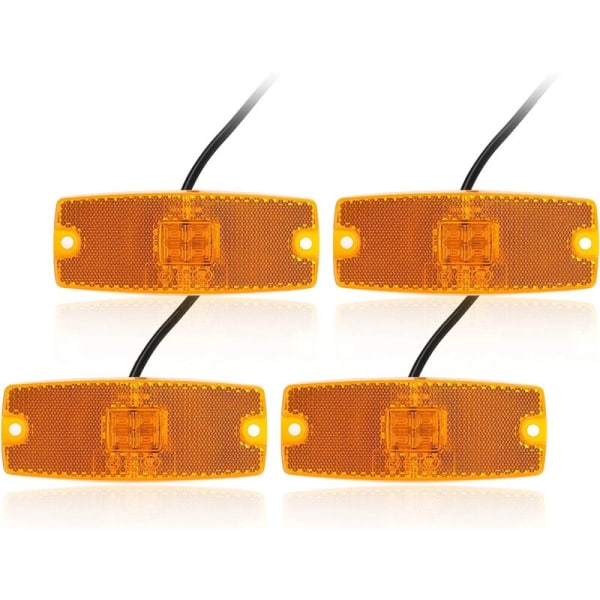 4 st 12V/24V orange LED-positionsljus med reflektor, sidomarkeringsljus för släpvagn, bil, lastbil, husvagn, husbil (gul/orange)