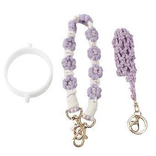 3-delars Set Lila Tusensköna Blomma Vattenflaska Rem - Handgjort Vävt Kopphandtag för 470-1200 ml Bredhalsflaskor