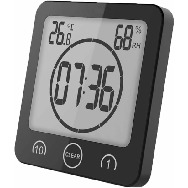 Badrumsklocka, Vattentät Touch Control Duschklocka, LCD Digital Alarm, Hygrometer Termometer, Nedräkningstimer, Batteridriven, för Kitc