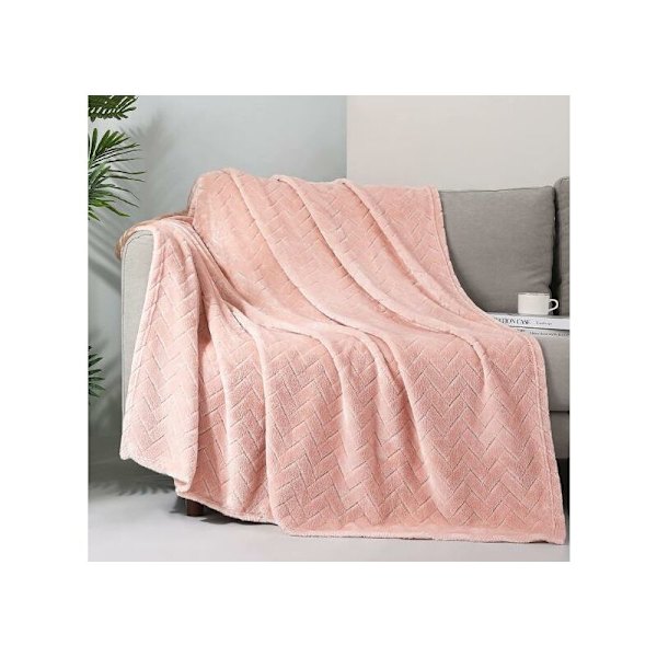 Blød plys fleece tæppe, queen size sofa tæppe, blødt fluffy sofa dekorativt tæppe - hyggeligt og let, lyserød, 127 x 152cm
