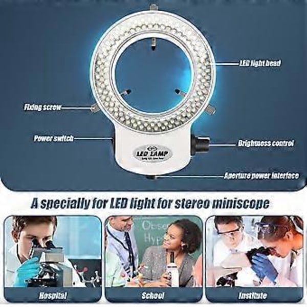 144 LED Ringlys for mini mikroskoplampe 6000K 0-100% justerbar Hvit