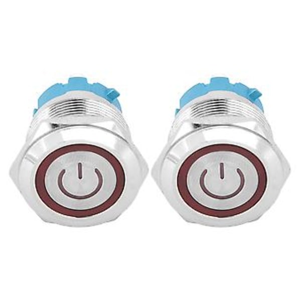 2 kpl Painikekytkin Litteä Pää Itsepalautuva IP65 220VAC 22mm 4-nastainen Kytkin Valolla (Punainen)