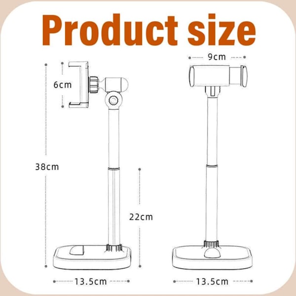 Mobiltelefonholder, Telefonholder, Høydejusterbar bordtelefonholder, Multivinkel mobiltelefonholder for skrivebord