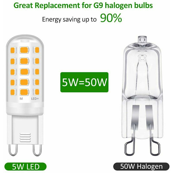 G9 LED -lamput, 5 W vastaa 50 W halogeenilamppua, 15,5 mm x 51 mm lämmin valkoinen 3000 K 500 lm himmennettävä välkkymätön AC/DC 220-240 V makuuhuoneen olohuoneeseen