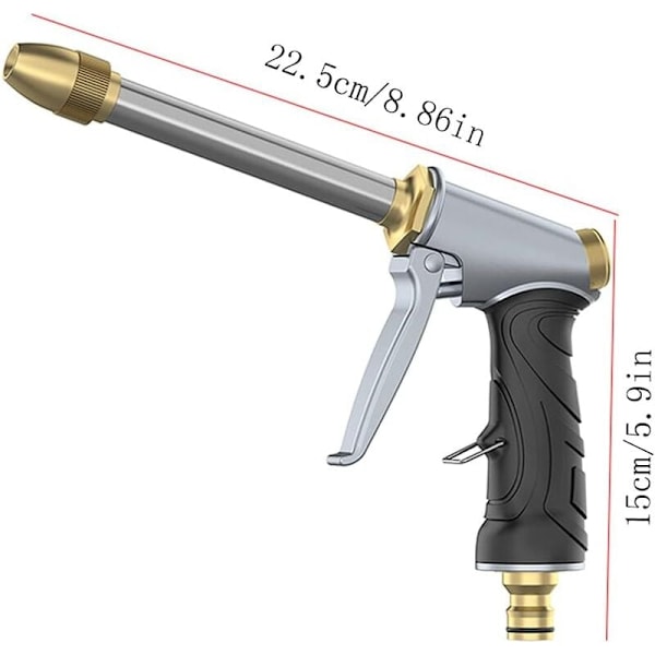 Vandingspistol, Højtrykshagesprøjte, Brusesprøjtepistol, til have, plænevanding, bilvask, kæledyrsvask (sølv)