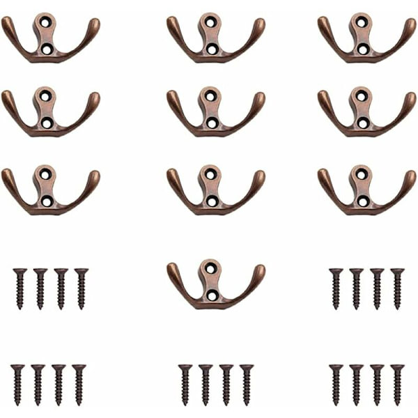 10-pack Dubbla Metall Klädkrokar Retro Retro Krok Väggkrok Klädhängare med Skruvar för Badrum Kök Sovrum
