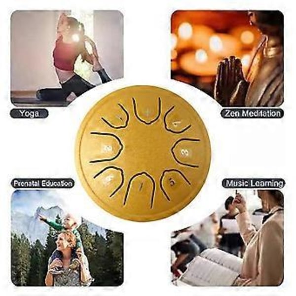 Regntrumma för Utomhusbruk, Stål Tongue Drum, 8 Toner 4,5 Tum Chakra Tank Drum Stål Slagverk Vadderade Klubbor Marinblå