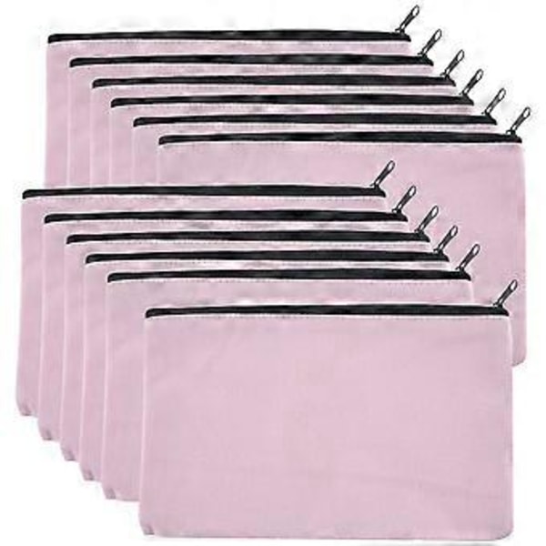 12-pack Rosa Sminkväska i Canvas, Kosmetikväskor i Bulk med Flerfärgad Dragkedja, Canvas Dragkedja Pennfodral, DIY Hantverk
