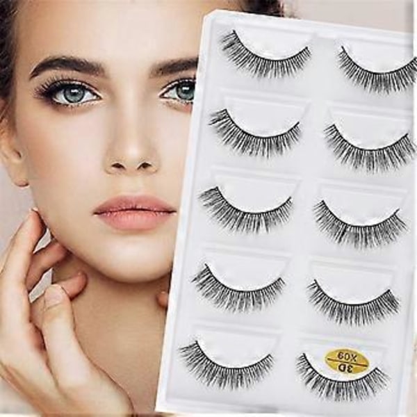 3DX-01 5 Par Naturliga Mjuka 3D Lösögonfransar Handgjorda Falska Ögonfransar Faux Cils Smink
