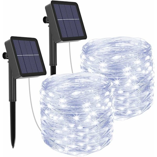 8 Lysmoduser 120 LED Solar String Fairy Lights 2-delt, 12 Meter Lengde, Kald Hvit, Halloween, Jul, Fest [Energiklasse A+++]