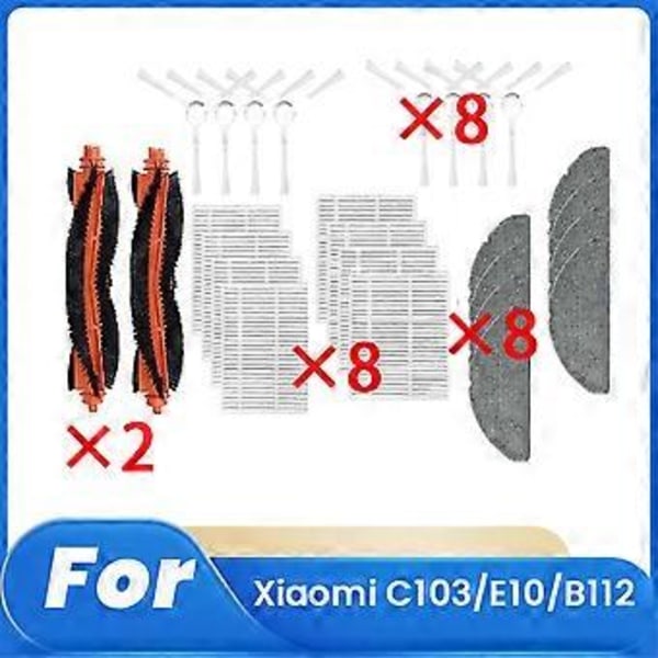 26 stk. til C103/E10/B112 Robotstøvsuger Moppe 3C Enhanced Edition Tilbehør Hovedsidebørste Filter Klud Støvpose