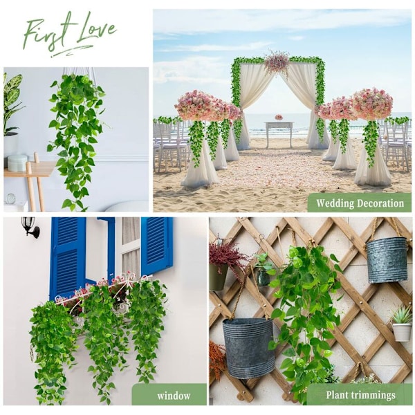 Kunstige planter, kunstig efeu planter guirlande vin 4 stykker falsk kunstig efeu guirlande dekoration til fest, bryllup, køkken, have, kontor [En