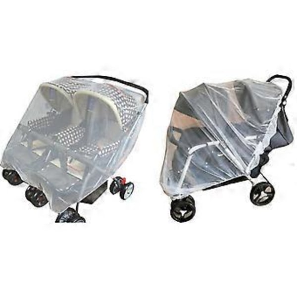 Pustende Myggnett Tvillingvogn Sommer Mesh Trekk Dobbel Vogn Netting