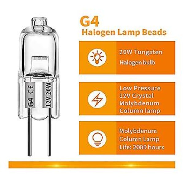 40kpl G4 12v 20w Halogeenilamppu G4 12v Polttimo Sisäänrakennettu Helmilamppu Halogeenipolttimo 20w 12v Halogeeni