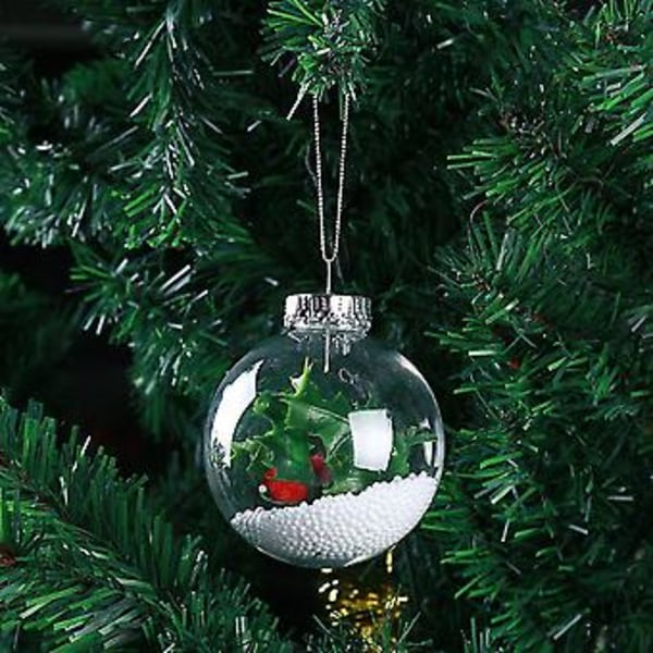 6 stk. 8 cm DIY juletre hengende kule gjennomsiktig akrylkule klar plast fyllbar kulepynt