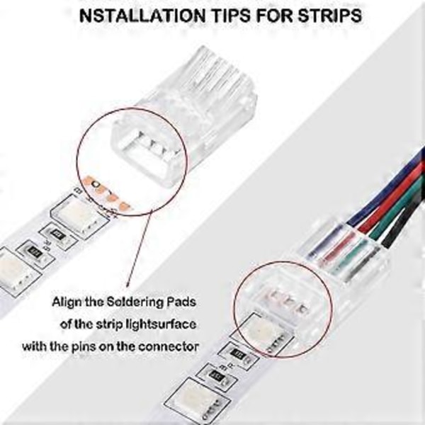 LED Lys Strip Stik 20 Vandtætte LED Adapter Stik Loddefri LED Lys Strip Stik 4 Pin 10mm