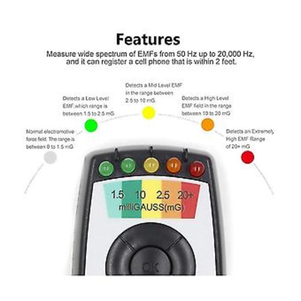 K2 Elektro Emf Gauss Meter Detektor Bærbar Detektor 5 Led Ga