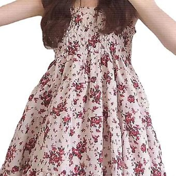 Dame Stroppe Kjole Blomsterprint Ærmeløs Sløjfe Front Dame Spaghetti Stroppe Kjole til Sommer Hverdag Fest Blomsterprint L