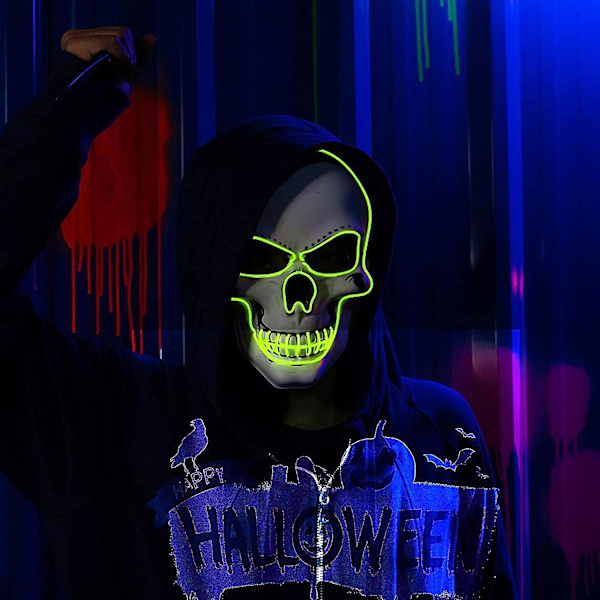 Halloween LED-maske, LED-skeletmaske lyser op med 3 blinktilstande til Halloween-festkostume Cosplay-dekoration til voksne mænd og kvinder