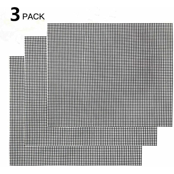 Grillmatte i 3-pakning - Non-stick grillmatte - Gjenbrukbar, varmebestandig grill- og stekeplate - Til innendørs og utendørs grilling (svart, 42 × 36 cm)