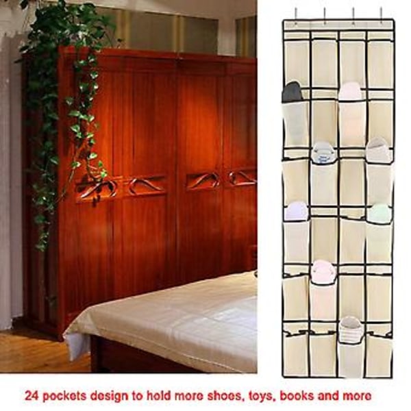 24 Lommer Multifunksjonell Ikke-vevd Hengende Sko Oppbevaringspose Organizer Holder (Beige)
