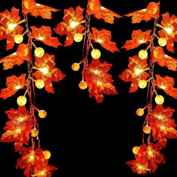 Pumpkin Maple Leaf String Lights, Battery Powered Autumn Decorative String Lights for Halloween Party, 6m 40 Lights