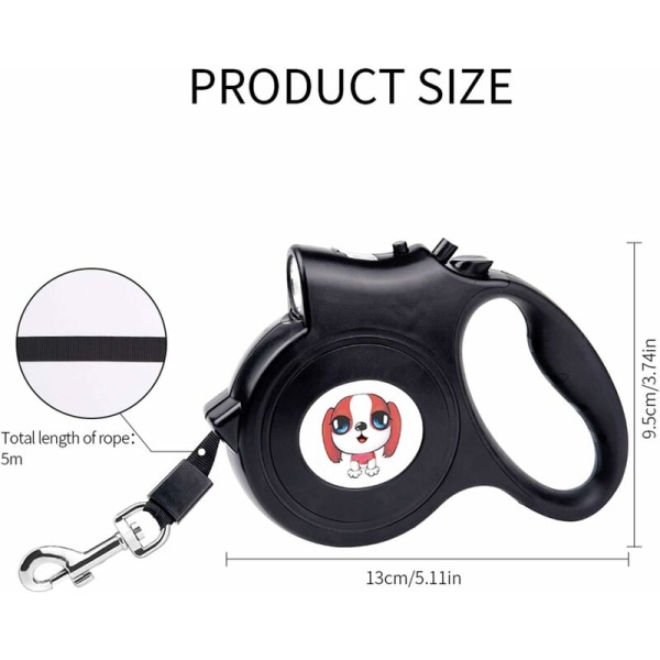 Retractable Leash, Retractable Dog Leash, Retractable Dog Leash with Light, Retractable Dog Leashes 5m Black Size, One Button Stop Lock, Ret