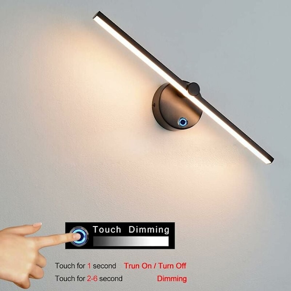 Dæmpbar LED-spejlys med afbryder, 300° drejelig badeværelsesvæglampe LED 5W 4000K badeværelsesspejlampe til toiletbord vask, 41cm, sort