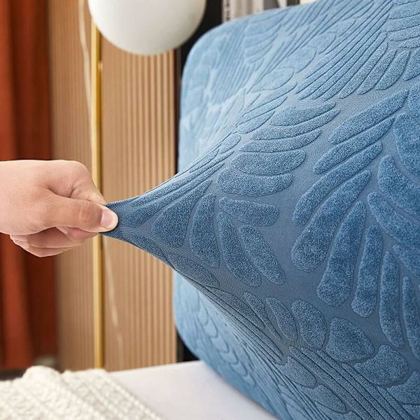 Stretch-sänggavelskydd för sänggavel i queen- och king-size, böjt dammskyddande skydd för sovrumsdekor (Blå, Queen: 170 till 190 cm)