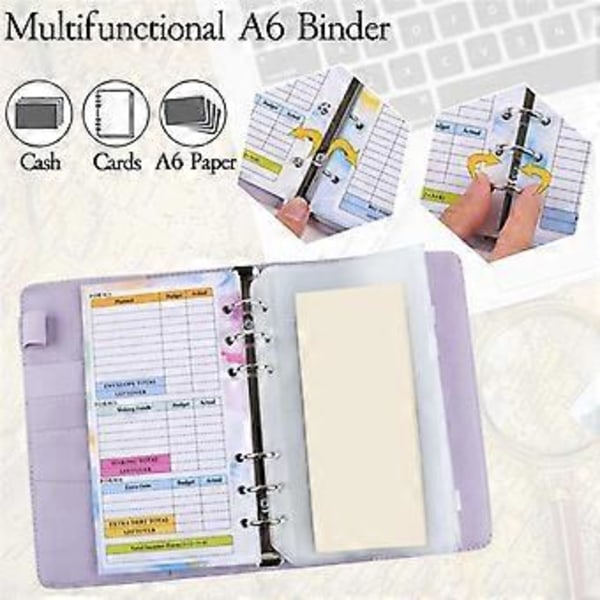 A6 Gradient Macaron Binder Hånd Ledger Notesbog Læder PU Løsbladet Bog Kontant Budget Bog med Lynlåspose, Grøn
