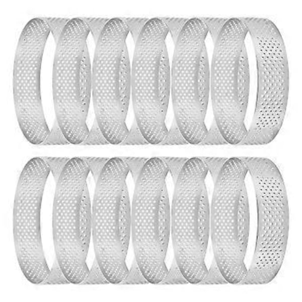 12-pak Rustfri Stål Tærteringe, Perforeret Kage Mousse Ring, Kage Ringform, Rund Kage 6cm