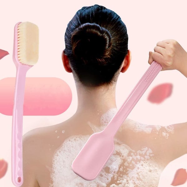 Langskaftet myk hårbadebørste, praktisk rengjøringsbørste for bad med håndkleoppbevaringsspenne (rosa)