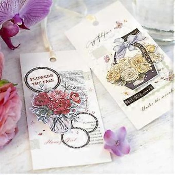 PET-teippisetti, 4 rullaa maisemateemaisia ephemera-teippejä roskaleikekirjoihin, scrapbookingiin, askarteluun, DIY-projekteihin, Kukkakimppu-sarja