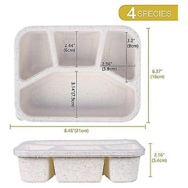 4 Pakker Matboks Matbeholdere Med 4 Rom, Gjenbrukbar Bento Boks For Barn/småbarn/voksne