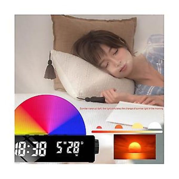 Sunrise, Vekke Lys Daggry Simulator, Nattbordslampe Multi Farge Nattlys Med Usb Lader, Svart